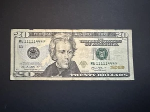 $20 Dollar Bill - Fancy Serial Number 2013, 5 of a Kind & 3 of a Kind 1’s & 4’s - Picture 1 of 2