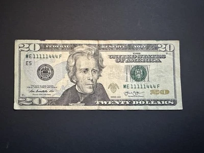 $20 Dollar Bill - Fancy Serial Number 2013, 5 of a Kind & 3 of a Kind 1’s & 4’s - Image 1 of 2