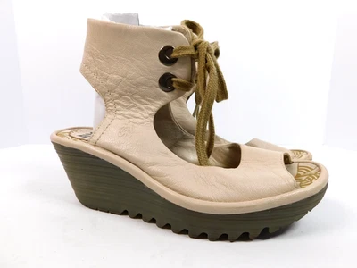 Sandalias de cuña Fly London con puño al tobillo de cuero talla 38 EE. UU. 7,5-8 Foto 1 de 4