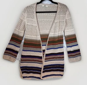 Ya Los Angeles Cardigan Sweater Medium Multicolored Open Front Crochet Cotton - Picture 1 of 11