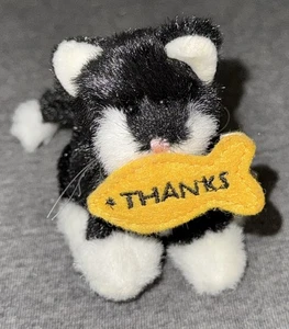 Seltener Boyd's Bear im Ruhestand seltene schwarz-weiße Mini-Katze mit Danke Fisch 3 Zoll TH1 - Bild 1 von 4