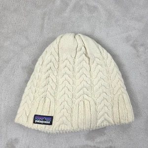 Patagonia Beanie Hat Womens White Cable Knit Winter Fleece Lined Cozy Outdoor - Picture 1 of 6