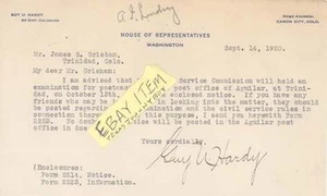 1920 GUY URBAN HARDY Canon City Colorado REPUBLICAN POSTMASTER Abingdon ILLinois - Picture 1 of 1