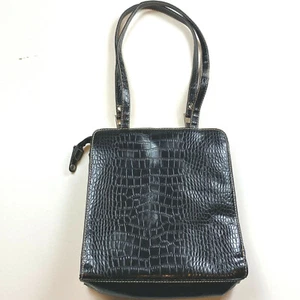 Villager Shoulder Bag Womens Black Crocodile Leather Magnetic Zipper Pockets - Picture 1 of 8