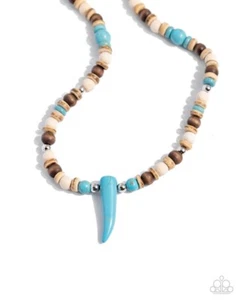 Paparazzi Pointed Patchwork - Blue - Wood , Turquoise , Silver Beads - Unisex Ur - Picture 1 of 2