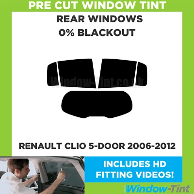 Für Renault Clio 5-door 2006-2012 Vor Cut Fenster Getönt Heck 0% Blackout Folie - Image 1 of 4