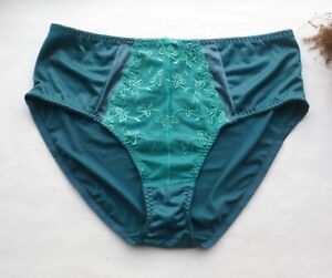 Women Brief Solid Smooth&Mesh Underwear High-Waist Control Plus Panties Green XL