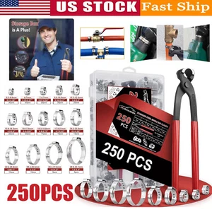250PCS 14 Sizes Single Ear Hose Clamp, 5.3-33.1mm 304 Stainless Steel Ear Cla... - Picture 1 of 8