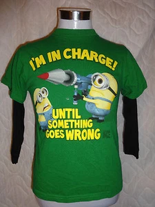 DESPICABLE ME Youth M Green Black Graphic tee I'M IN CHARGE Minion L/S t-shirt - Picture 1 of 1