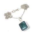 925 Solid Sterling Silver Faceted Simulated Green Emerald Chain Pendant h300