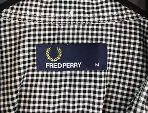 Men's Fred Perry Shirt Cotton Black White Check Long Sleeve Shirt Size M - Picture 1 of 13