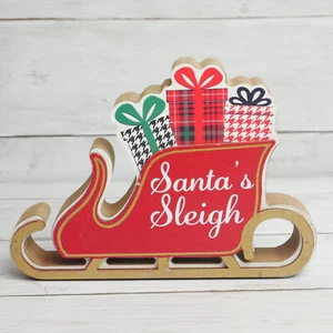 Ashland Holzschild "Schlitten des Weihnachtsmanns" Tischplatte Weihnachtsdekoration 7" x 5" - Bild 1 von 6