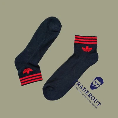 adidas mens Black with Red stripe logo low ankle socks size M (6-8) - Image 1 of 2