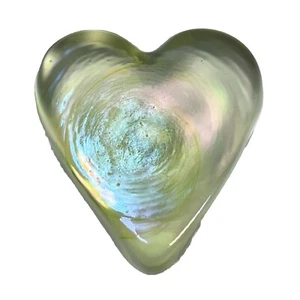 Robert Held Art Glass Hand Blown Heart Shape Clear Iridescent Paperweight 2.5" - Picture 1 of 9