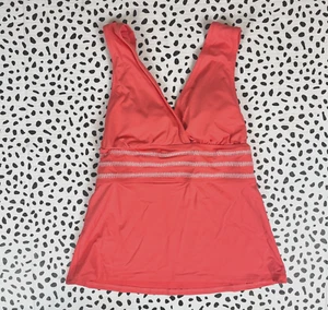 Lands End Fresh Melon Pink Embroidered V-Neck Tankini SWIM TOP Plus 16W - Picture 1 of 5