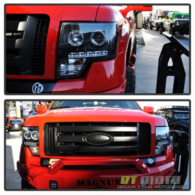 Black 2009-2014 Ford F150 LED Halo Projector Headlights w/Daytime Running Lights - Image 1 of 4