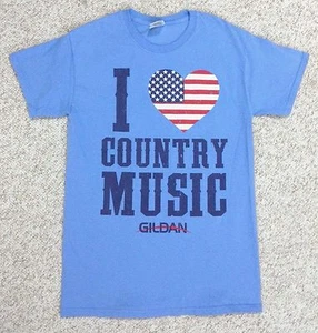 2014 I LOVE COUNTRY MUSIC TEE Light-Blue American Flag Heart GILDAN Unisex SMALL - Picture 1 of 4