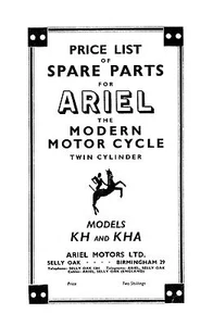 (0143) 1953 Ariel Twin KH, KHA parts book - Picture 1 of 1