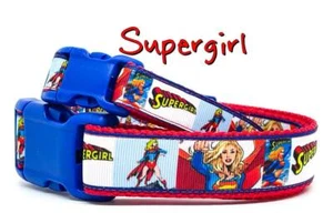 Supergirl Hundehalsband handgefertigt verstellbares Schnallenhalsband 1"" oder 5/8"" breit oder an der Leine - Bild 1 von 12