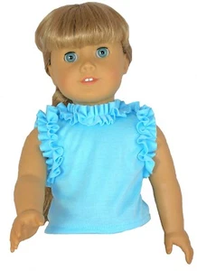 Tanque de punto azul acuático con borde de volantes se adapta a muñeca American Girl de 18 pulgadas - Imagen 1 de 1