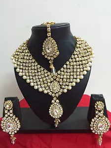 Juego de joyas de moda para novia estilo indio Bollywood diamante oro perla tono novia - Imagen 1 de 5