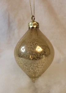 Tear Drop Speckled Gold & Clear Glass Ball Christmas Ornament 5" - Picture 1 of 3