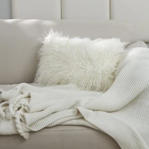 Faux Fur Lumbar Pillowcase, 1-Packed, Decorative Fluffy 12" x 20" White - Picture 1 of 5