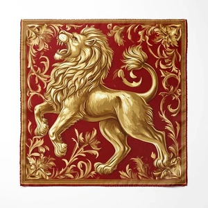 Genuine Silk Crimson and Gold Heraldic Lion Pocket Square 4+ Looks in One! - Picture 1 of 4