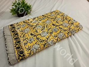 Bedding Kantha Bedspread Throw Cotton Bedcover Block Print Handmade Embroidered - Picture 1 of 8