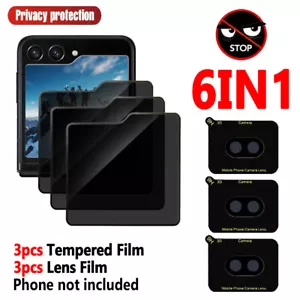 3Pcs Privacy Tempered Film With Lens Film For Samsung Galaxy Z Flip 5/Z Flip 6 - Picture 1 of 12