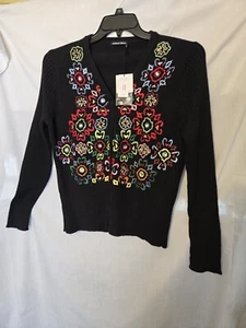 Cárdigan negro Michael Simon vintage nuevo con etiquetas adornado con bordado - Imagen 1 de 13