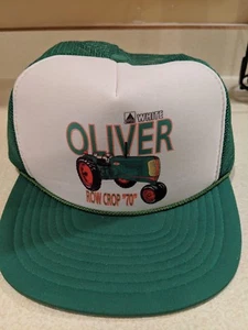 Vintage White Oliver Tractor Trucker Hat Cap "Row Crop 70" Green/White Mesh - Picture 1 of 3