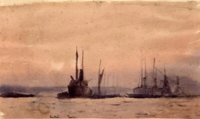 London Steamers – Owen Merton 1914 – Tonalist Maritime Art Print to Frame Decor - Image 1 of 2