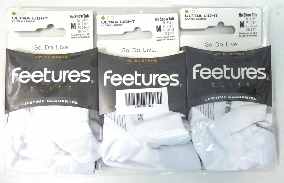 3 Pairs Feetures High Performance Ultra Light, No Show Tab, White, Medium  - Image 1 of 1