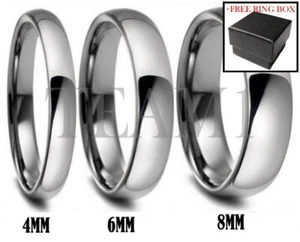 Silver Tungsten Carbide Ring Shiny Polished Wedding Band Comfort Fit Men Women - Picture 1 of 11