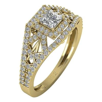 Split Shank Halo Solitaire Ring I1 G 1.05 Ct Princess Round Diamond Solid Gold - Image 1 of 4