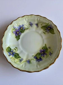 Vintage Tea Cup Saucer Bavaria Signed Nicolai Purple Pansies Gilded - Picture 1 of 5