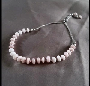 25ctw Oregon Peach & Silver Beaded Bolo Bracelet 6.5 to 9.5 inches - Picture 1 of 5