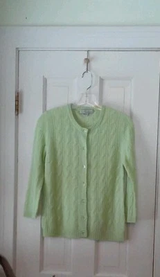 KINROSS Lime Green Cable Knit Cashmere Cardigan Sweater S Crystal Buttons - Image 1 of 4
