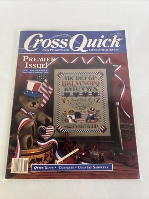 Cross Quick Magazine Cross Stitch Premier Issue 1988 Patriotic Bear Liberty Flag - Image 1 of 4