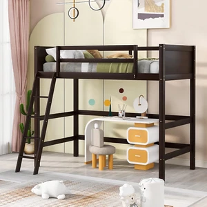Solid Wood Loft Bed with Ladder and Safety Guardrail for Boys,Girls,Teens and Ad - Picture 1 of 7