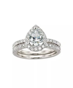 White Gold Engagement Rings Pear Diamond Ring Size N - Picture 1 of 5