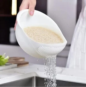 Multi Use Rice Washing Vegetable Fruit Strainer White Bowl Rice Washer - Picture 1 of 5
