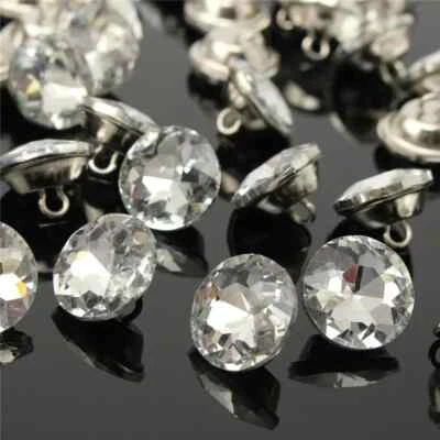 CraftbuddyUS CDB 10pcs 20mm Round Clear Crystal Diamante Rhinestone Buttons - Image 1 of 4