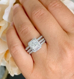 IGI Certified 14k Solid White Gold Princess Cut Diamond Engagement Ring 2.50ctw - Picture 1 of 9