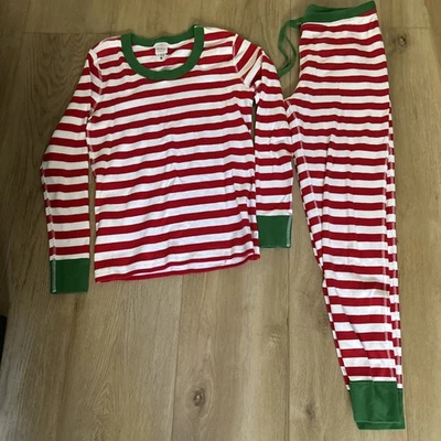 Hanna Andersson Red & White Stripe Long John  Adult  Pajama  Set Medium - Image 1 of 4