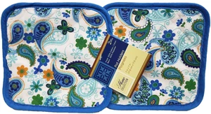 2 gleiche Küche Topflappen (7"x7") PAISLEY GEFORMTE BLUMEN mit blauer Rückseite # 3, GR - Bild 1 von 4