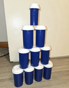 Dark Blue Rx Pill Bottles Empty With Caps for Crafts, Garage Storage-Lot Of 10 - Picture 1 of 5