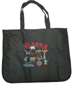 Bolso de Mano Alaska Negro Bordado Cremallera Oso Alce Águila Tótem Poste 16"x 20" NUEVO - Imagen 1 de 7