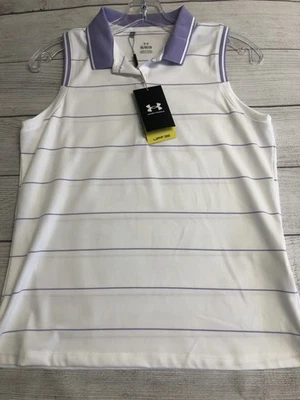 Camisa polo de golf Under Armour para mujer mediana blanca púrpura sin mangas UPF 50+ Foto 1 de 4